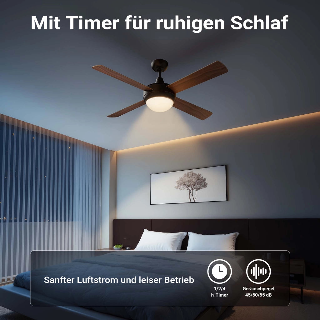 Ventilatore da soffitto Ø 122 cm con 4 pale, lampadario ventilatore con 3 velocità, telecomando, timer, modalità estiva e invernale, 53 W