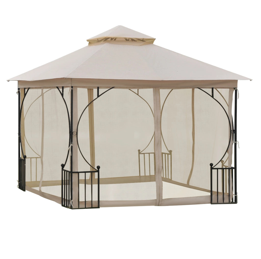 Gazebo da giardino 295 x 295 x 275 cm con doppio tetto beige