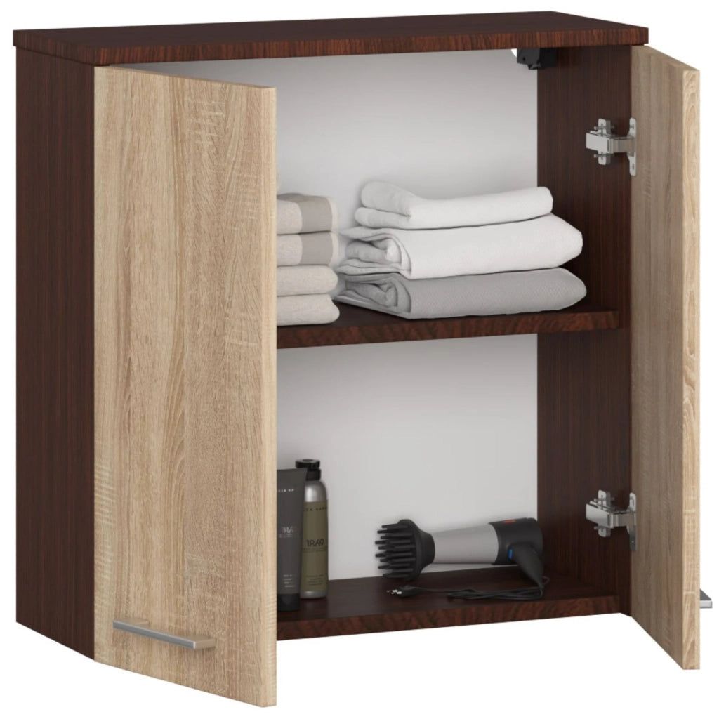 Mobile bagno sospeso AKORD FIN Wengé 60 cm 2 ante inserto frontale Sonoma Quercia 60x22,5x60 cm