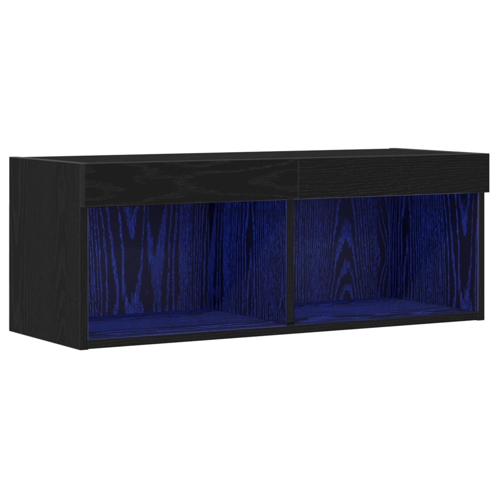 Mobile TV  con luci LED Rovere Nero 80x30x30 cm