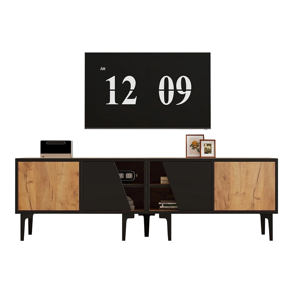 Mobile TV 160x36.5x45cm - Xylo - 4 Scomparti, 7 Piedi, Legno Naturale, fino a 65"