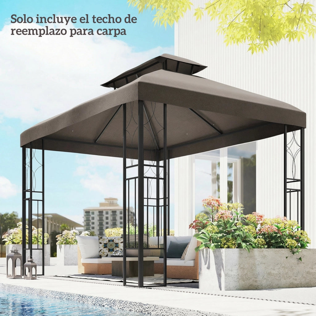 Toldo da Giardino 4x3 m ¨C zephmum ¨C Marrone, Protezione UV, Doppio Tetto