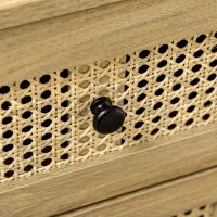 Cassettiera con 4 Cassetti e Inserti in Rattan Stile Boho, 80x35x95 cm, Legno Naturale