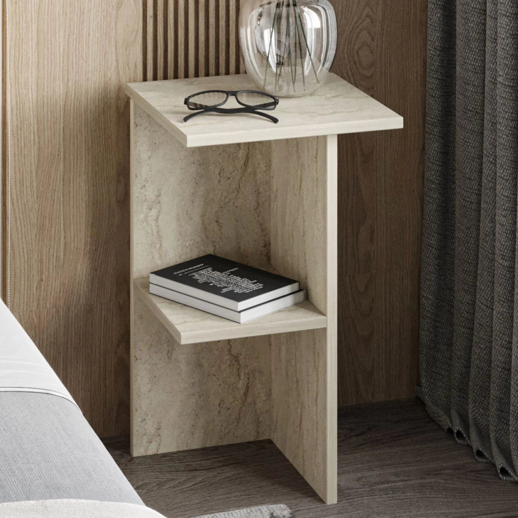 Roaschia, Comodino un Ripiano, 36x36x60h cm Beige Marmo