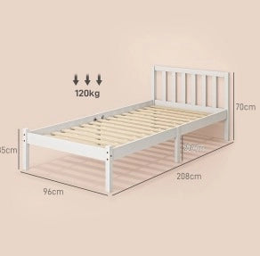 Letto singolo 200x90 cm in legno bianco con testiera e spazio sottoletto
