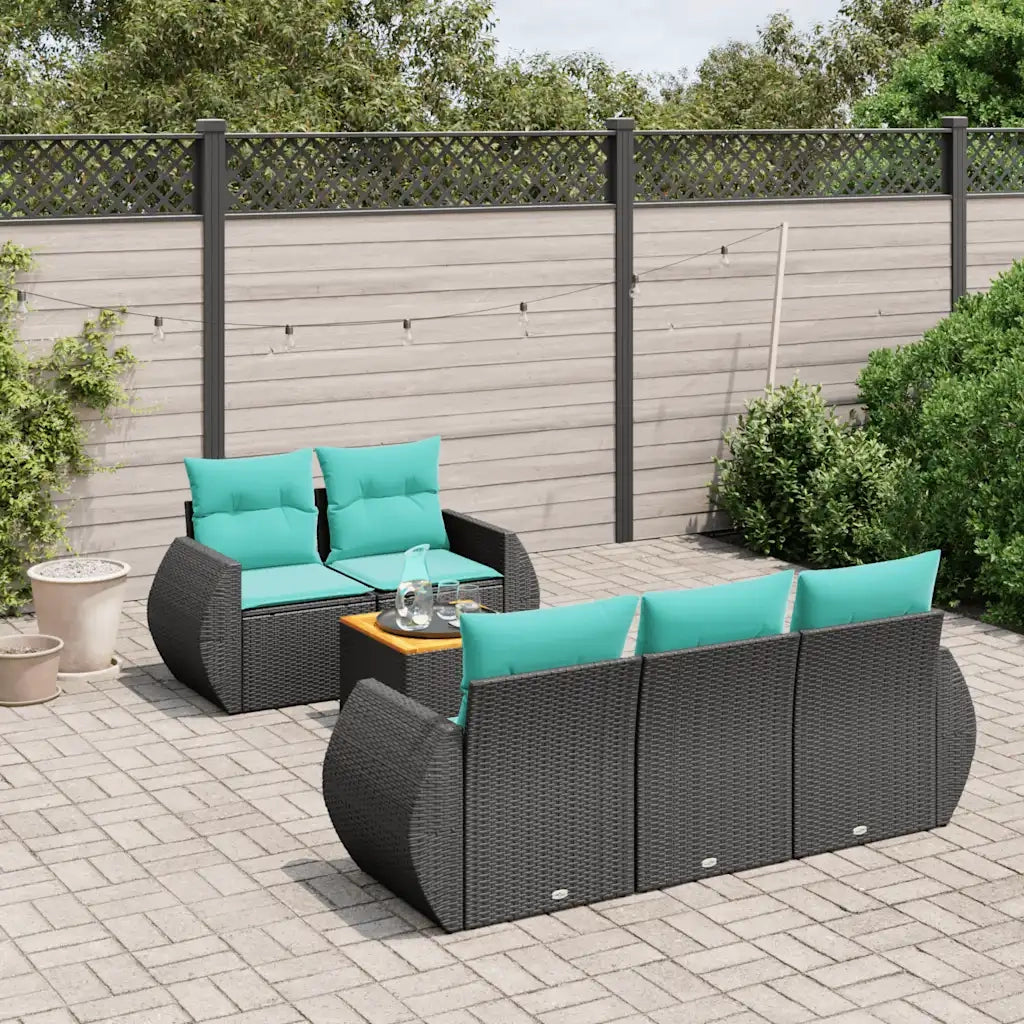 Set Divani da Giardino 6 pz con Cuscini Nero in Polyrattan 3224888