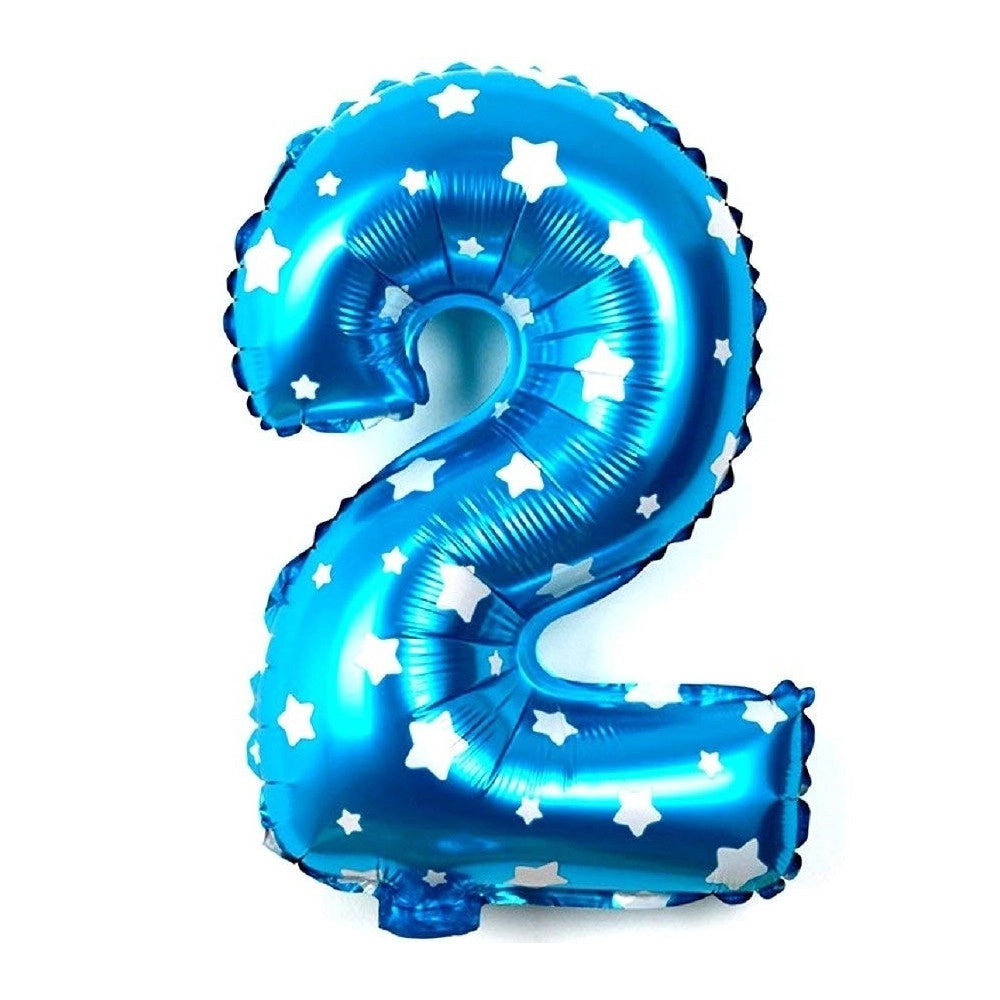 Trade Shop - Palloncino Numero 2 Azzurro Stelle Bianche 35cm Elio Decorazione Party Festa -