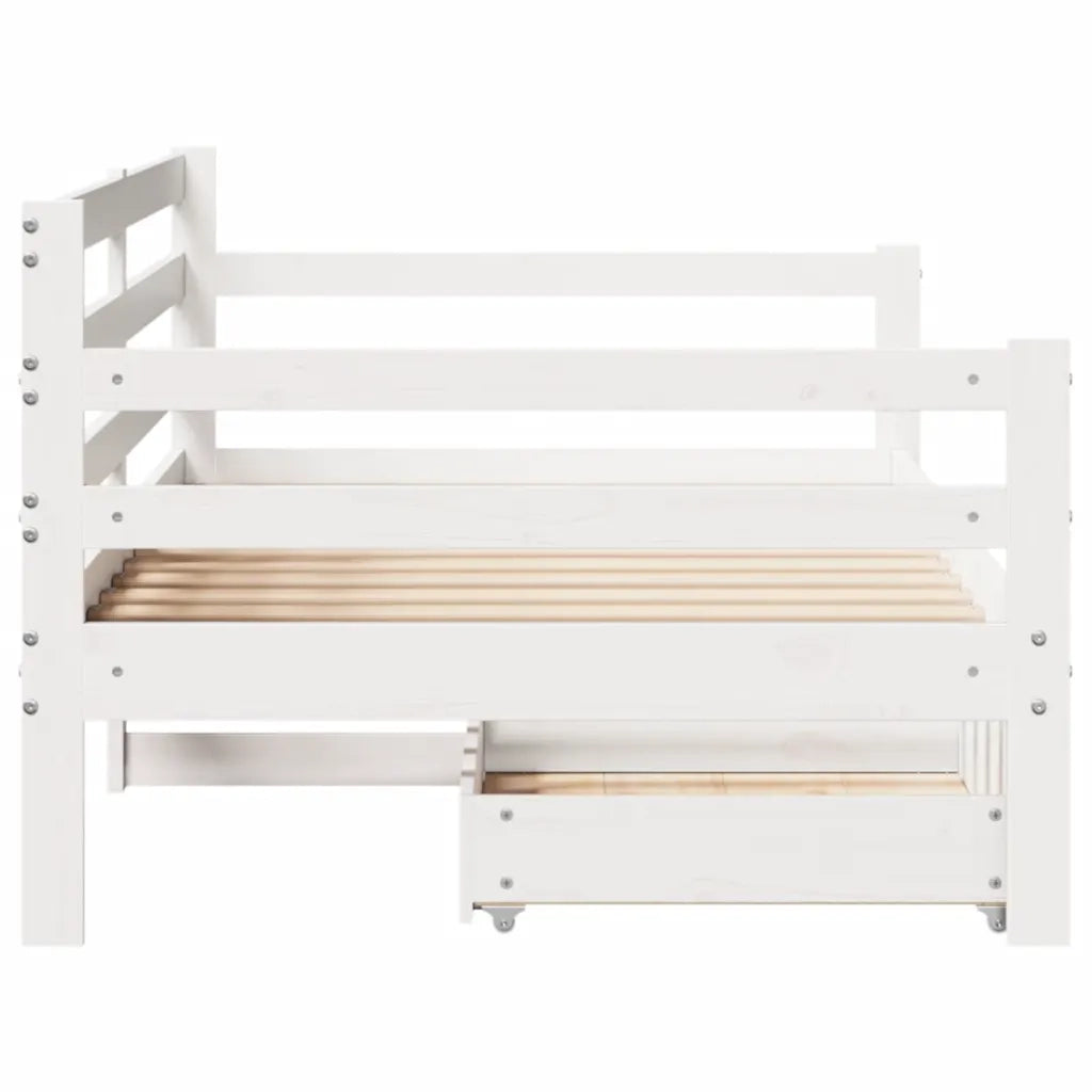 Dormeuse con Cassetti Bianco 90x200 cm Legno Massello di Pino