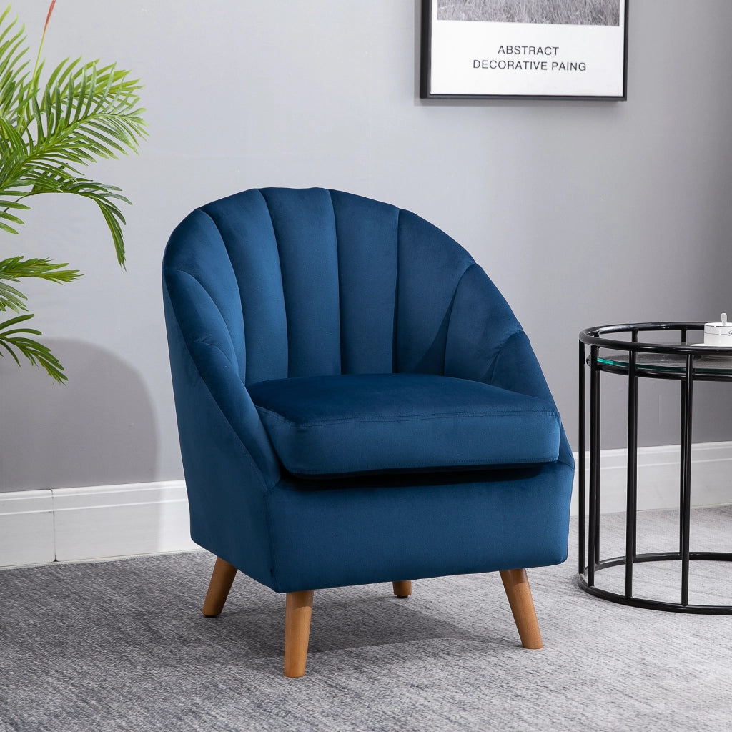 Poltrona da Salotto 67x65x77 cm con Imbottitura Spessa Gambe in Legno e Braccioli in Velluto Blu