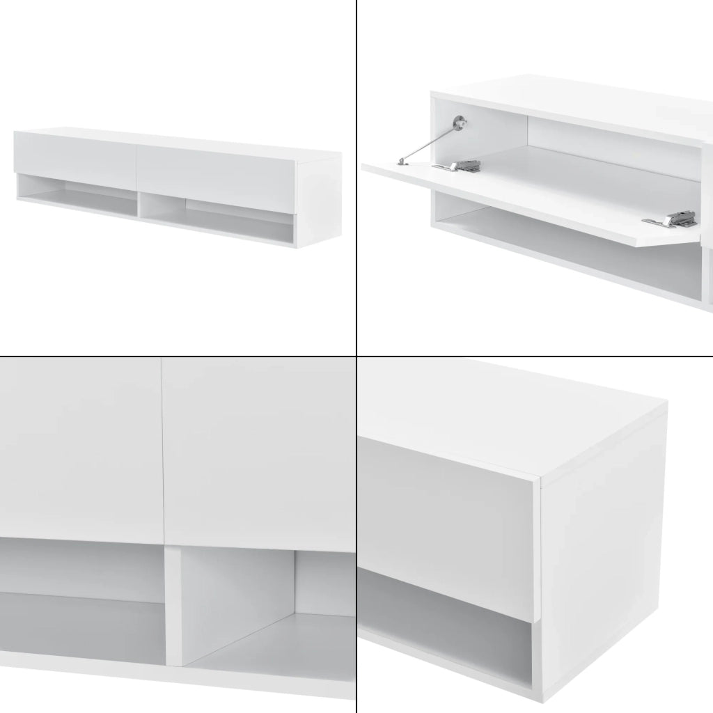 Mensola da parete con 2 cassetti e ante porta TV 140 cm bianco 03_0005184