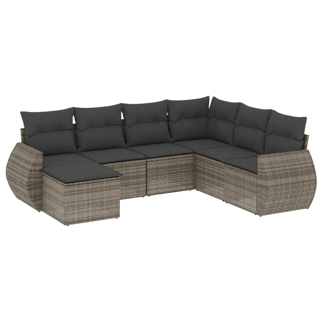 Set Divani da Giardino 7 pz con Cuscini Grigio in Polyrattan 3254037