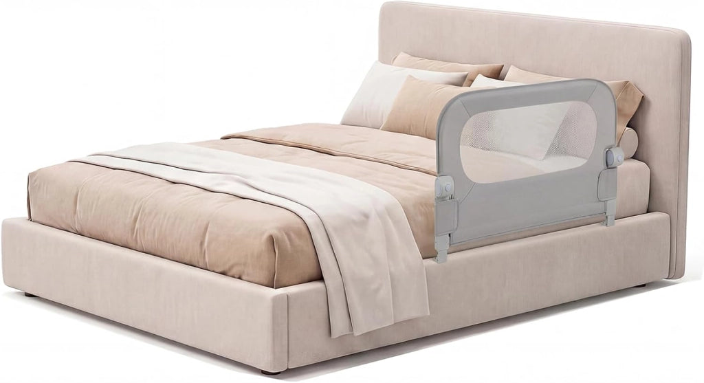 Sponda Letto per Bambini 80/120/150/180 cm, Barriera di Sicurezza per Neonati, Altezza Regolabile a 3 Livelli, Barriera Letto Pieghevole, con Cinghia di Sicurezza (80 cm,Grigio)