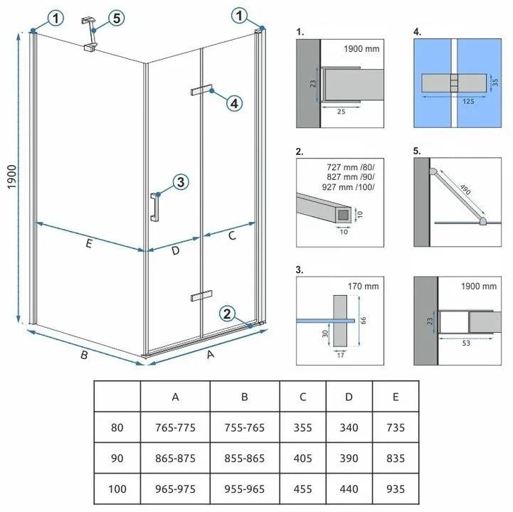 Cabina Doccia Rea Molier Chrom 90x80