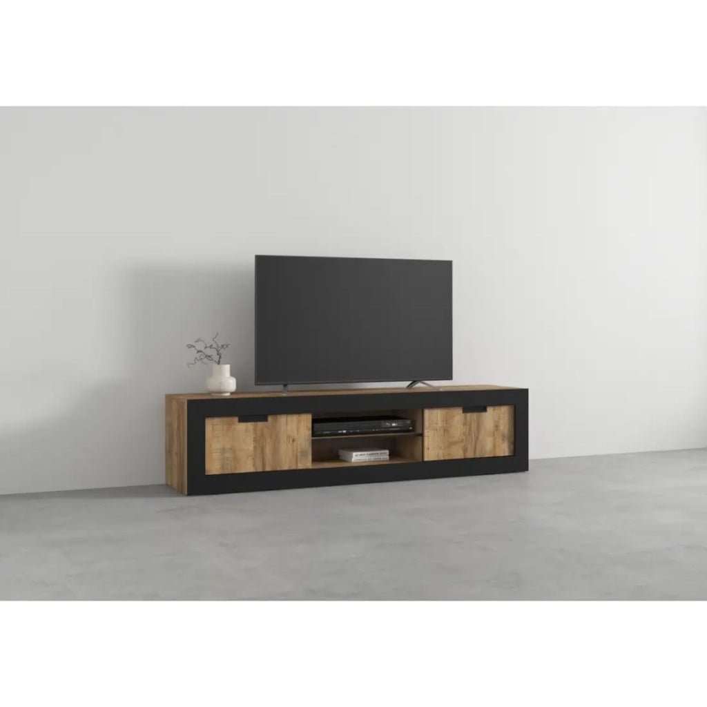 Mobile TV MEUNIER – 2 ante & 5 vani – Rovere Samdal & nero opaco – 180×42×40 cm