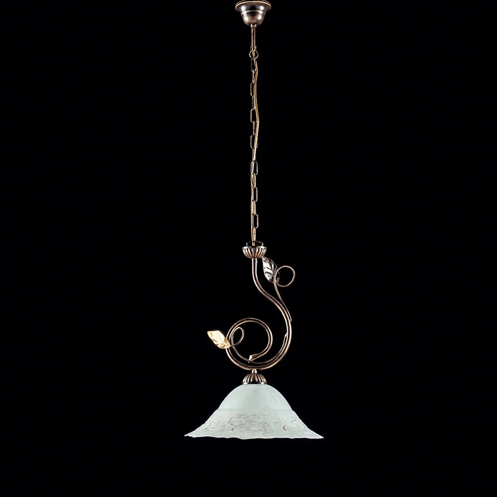 Lampadario Rustico Magnolia 1 Luce Marrone e Bianco LuceArt Classic