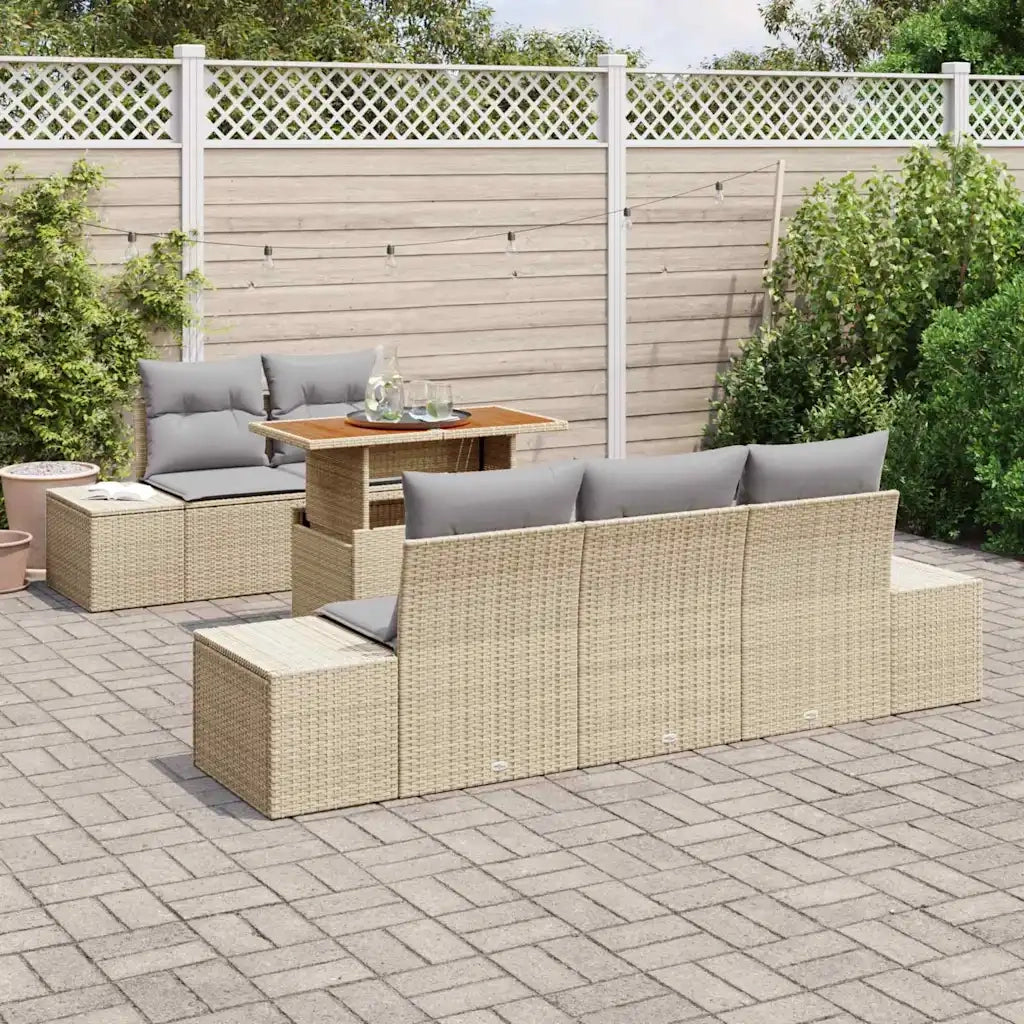 Set da Pranzo per Giardino con cuscino 6 pcs Beige e grigio