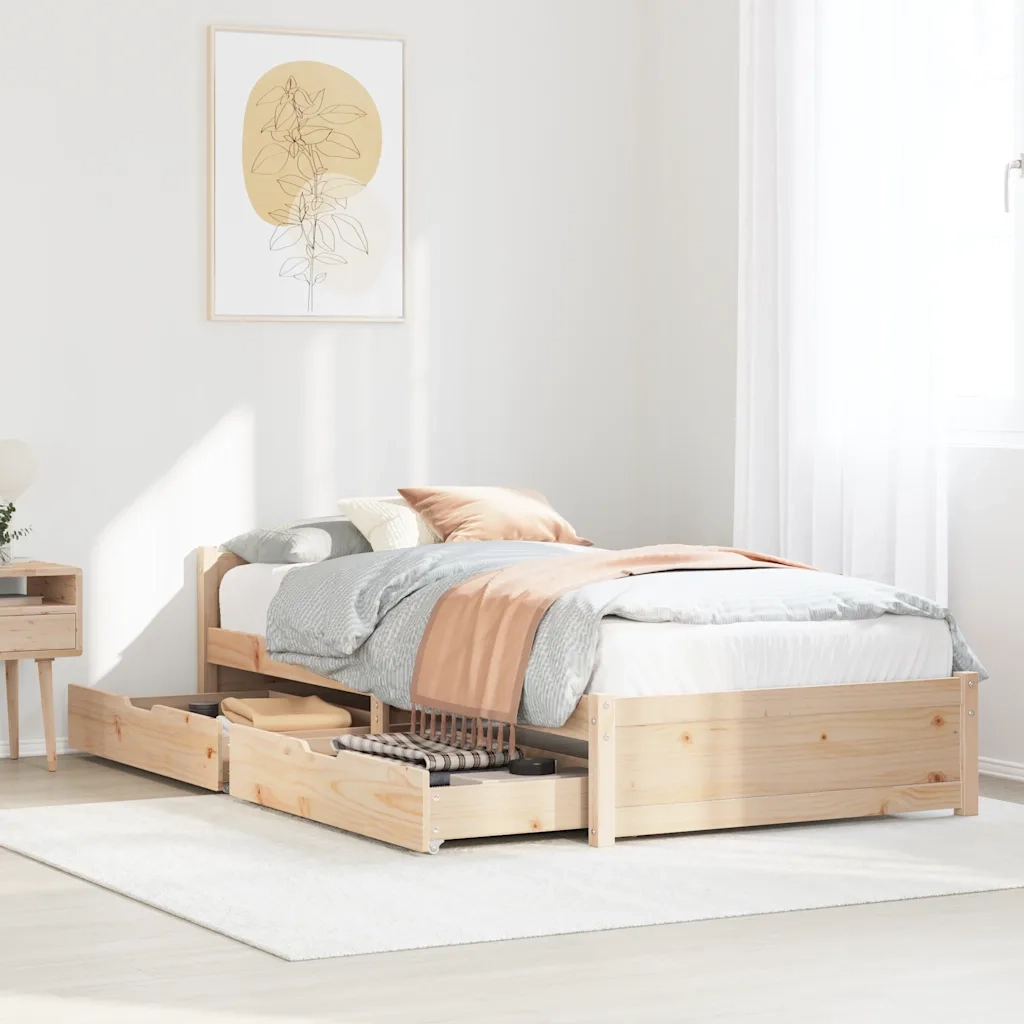 Letto senza Materasso-Struttura Letto 75x190 cm in Legno Massello Pino 208391