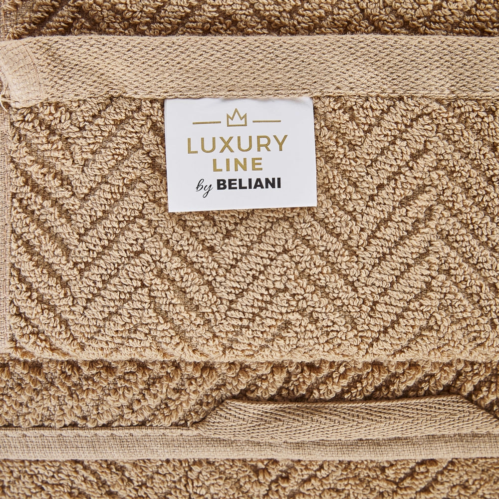 Set di 9 asciugamani in morbido cotone beige con motivo a spina di pesce stile varie dimensioni classico ospiti bagno