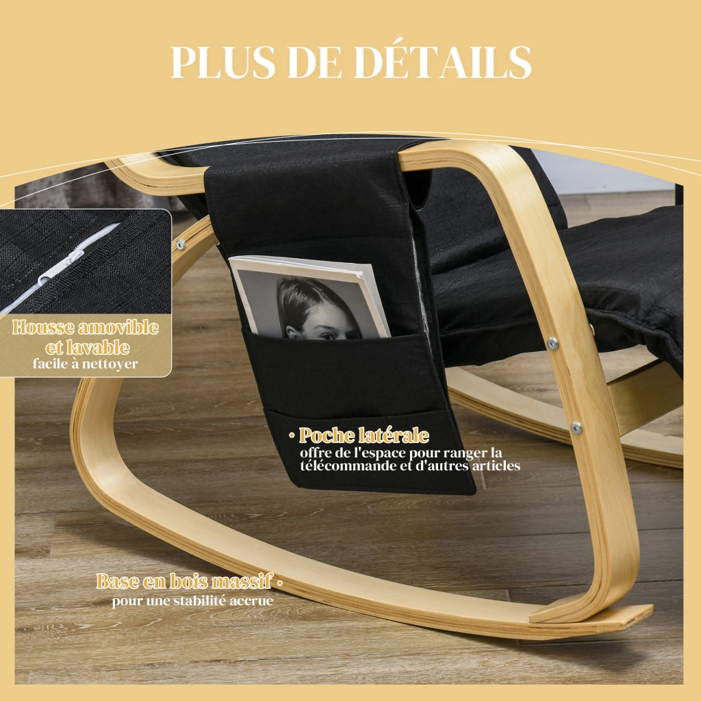 Poltrona relax dondolo con poggiapiedi ¨C Xylo ¨C tessuto nero