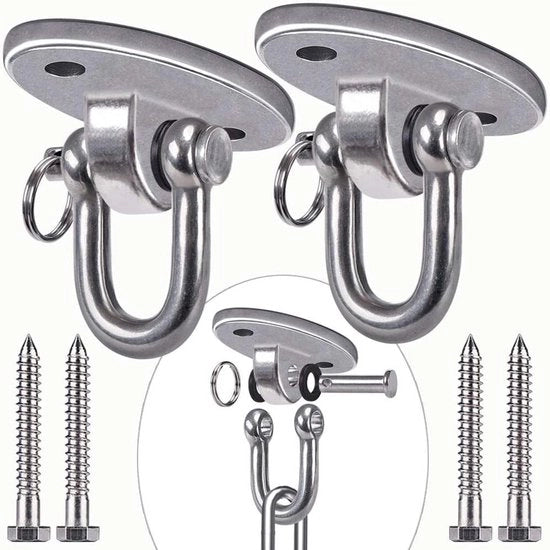 Sostegno oscillante per carichi pesanti in acciaio inossidabile, forcella per soffitto, sedile oscillante per orefice per veranda, sedia per yoga, palestra, capacità 1000 kg, 2 pezzi, 180°.