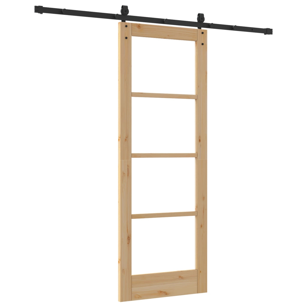 Set Porta Scorrevole  con Set Hardware 73,5x198,5 cm Legno Massello Pino