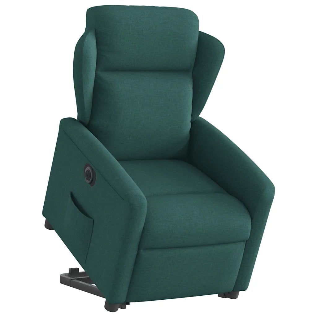 vidaXL Poltrona Alzapersona Reclinabile Elettrica Verde Scuro Tessuto