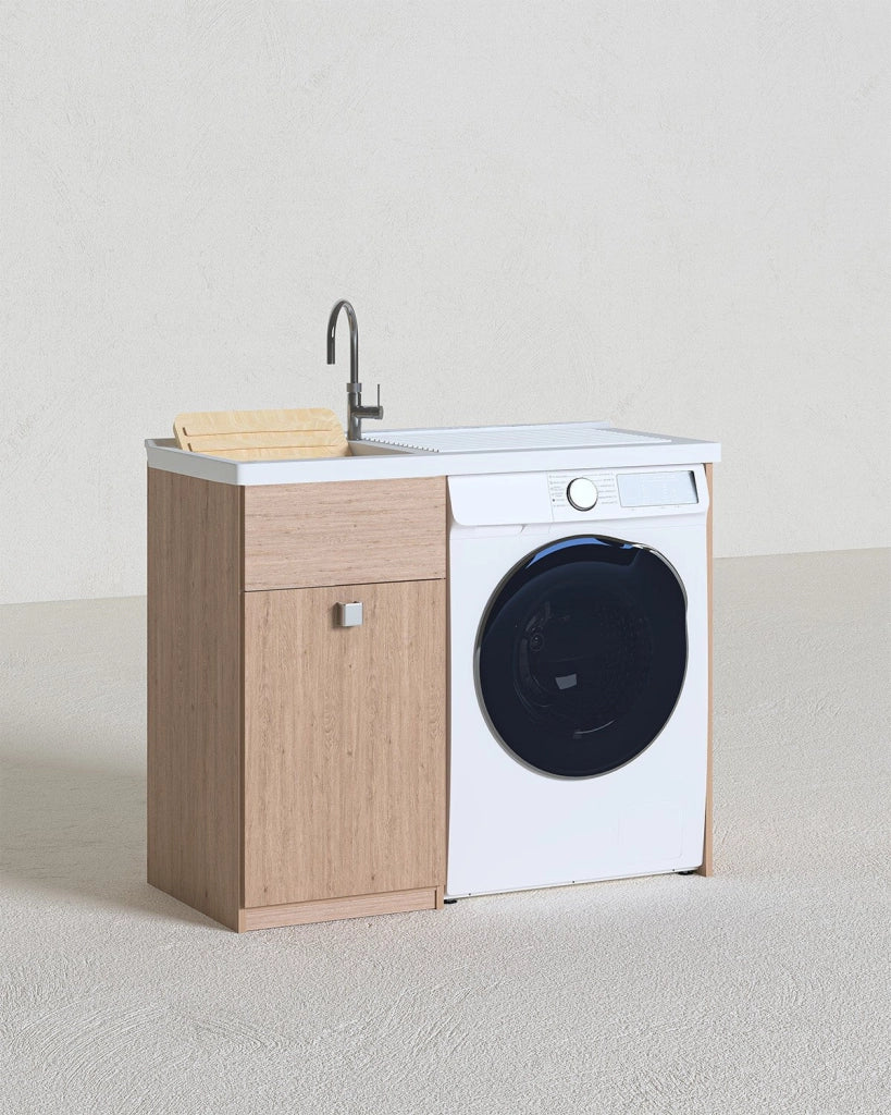 Mobile coprilavatrice Brilla Dx - Con 1 anta e lavatoio  Contenitore salvaspazio per bagno e lavanderia - Lavatrice non inclusa - Virginia - 109x93x60 cm_