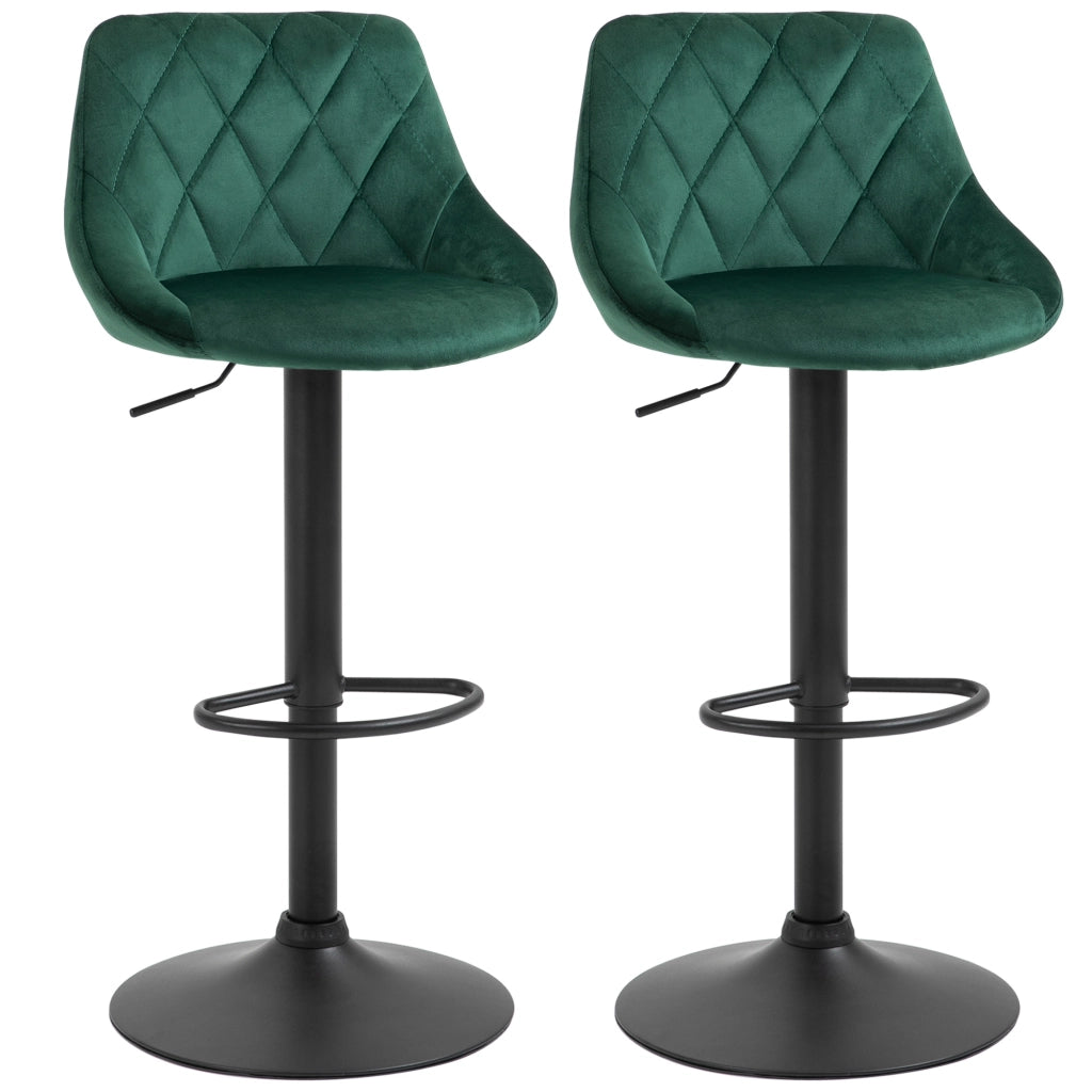 Sgabelli Alti con Schienale e Poggiapiedi ¨C Zephmum ¨C Verde Velluto Metallo 46x48x83-104 cm