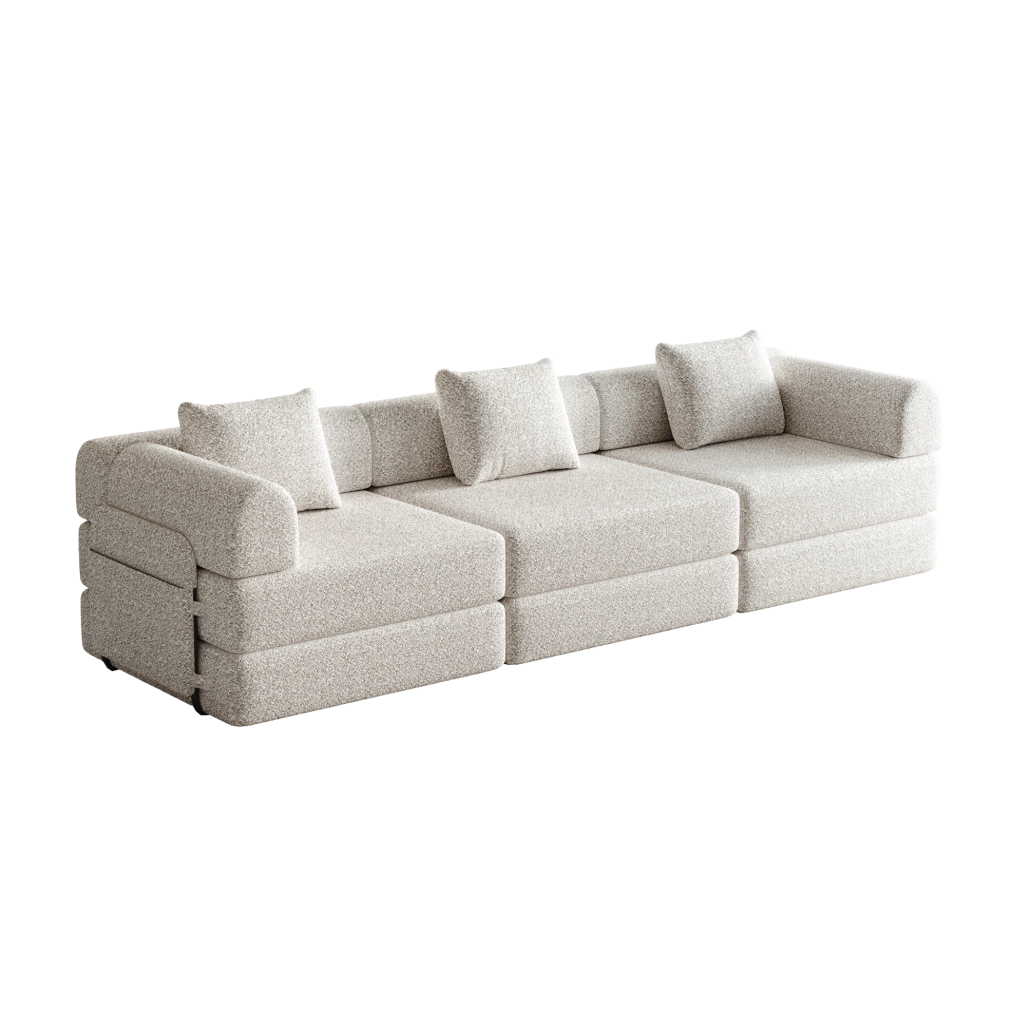 Divano letto 2 in 1 con vano portaoggetti nel bracciolo in chenille kaki