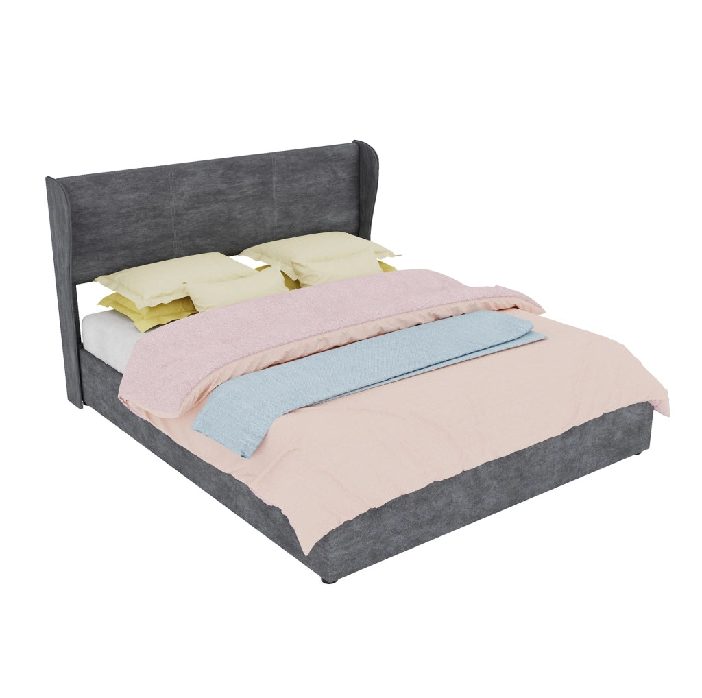 Letto imbottito 160 x 200 cm con testiera in tessuto grigio