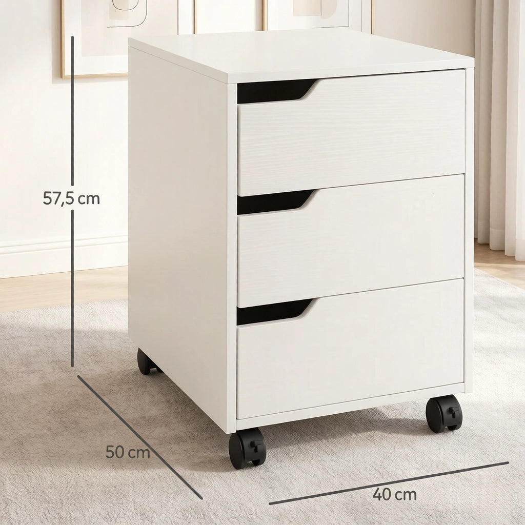 CASSETTIERA MOBILE CON 3 CASSETTI 40x50x57,5 cm BIANCA MDF E METALLO