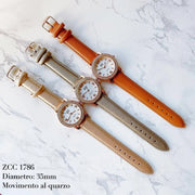 Trade Shop - Orologio Polso Zcc 1786 Donna Quarzo Moda Brillantini Analogico Cinturino Pelle -