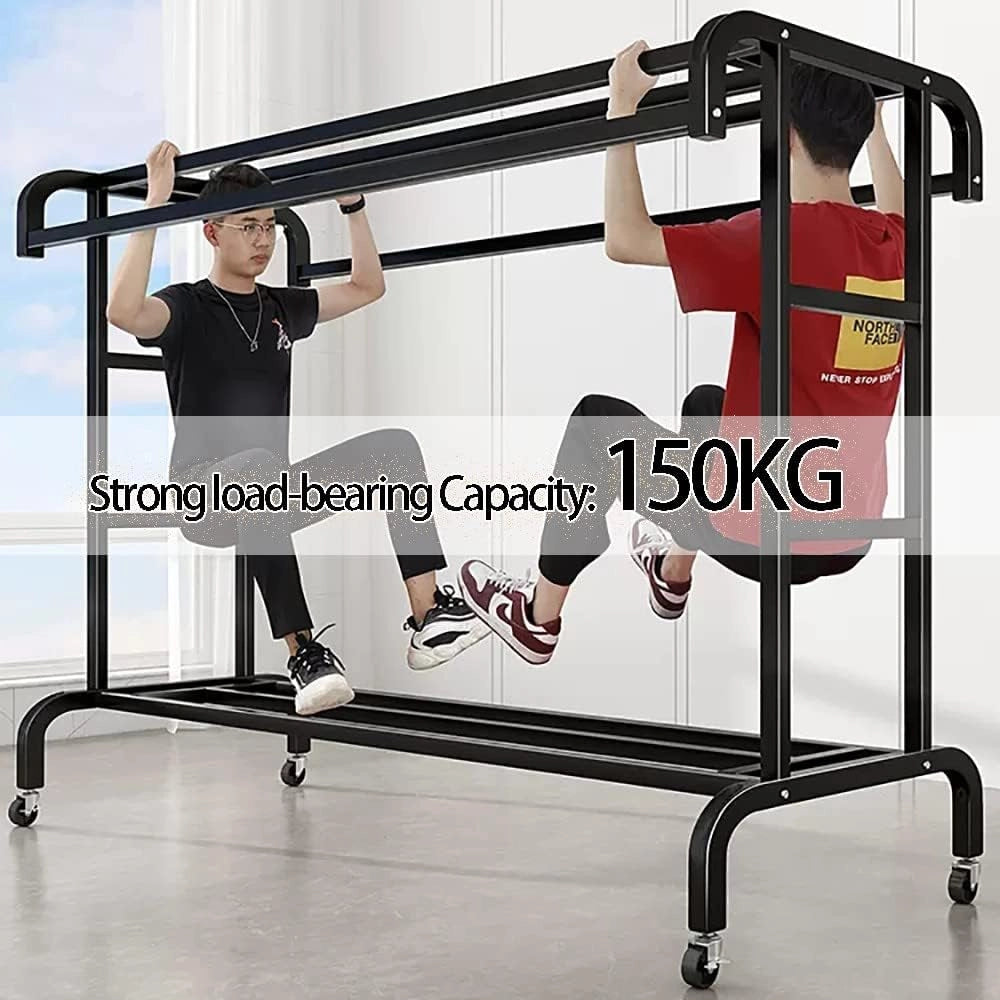 Appendiabiti su Ruote, Appendiabiti in Metallo a Doppia Barra con ripiano portaoggetti, Appendiabiti Indipendente per Camera da Letto, casa, Ufficio, Interno, capacità di carico di 100 kg