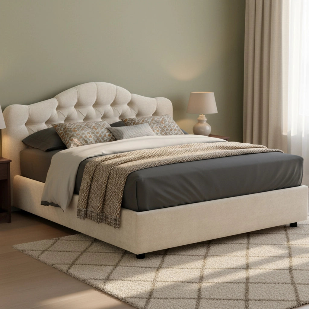 Letto Matrimoniale Alfer, Letto Matrimoniale Materasso Incluso Made in Italy, Beige
