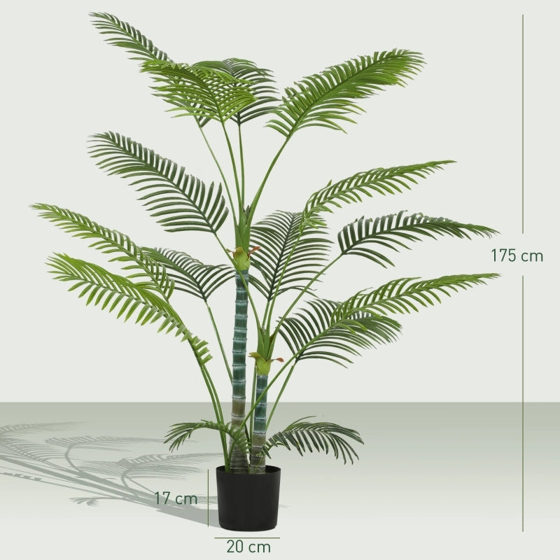 Palma artificiale con 16 foglie in plastica, pianta artificiale resistente ai raggi UV con vaso in plastica, per uso interno ed esterno, verde