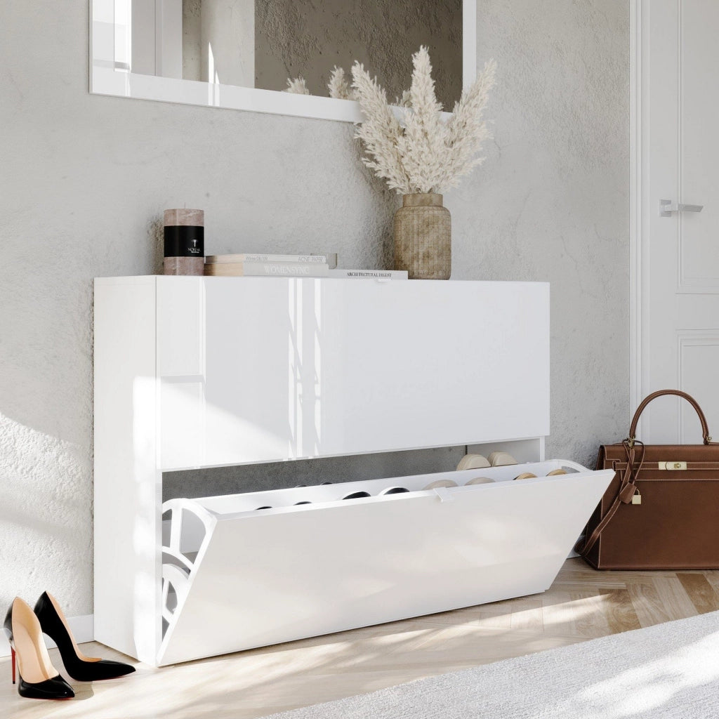Mobile Portascarpe Lovero, Scarpiera 20 Paia, 110x25x75h cm Bianco Lucido
