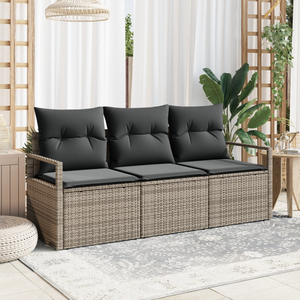 Set di 3 Pezzi di Divano da Giardino con Cuscini Grigio Polyrattan