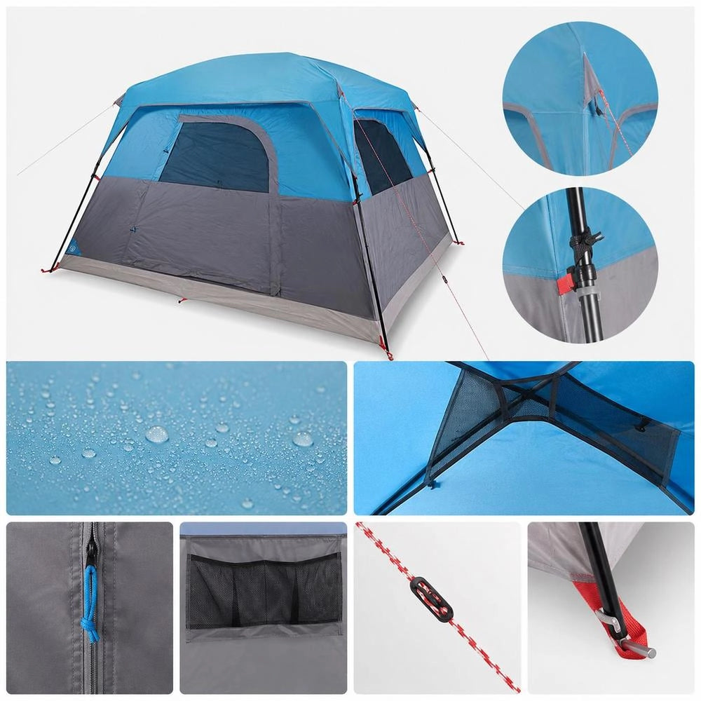 Camping Tent For 4 People, Blue, Waterproof
