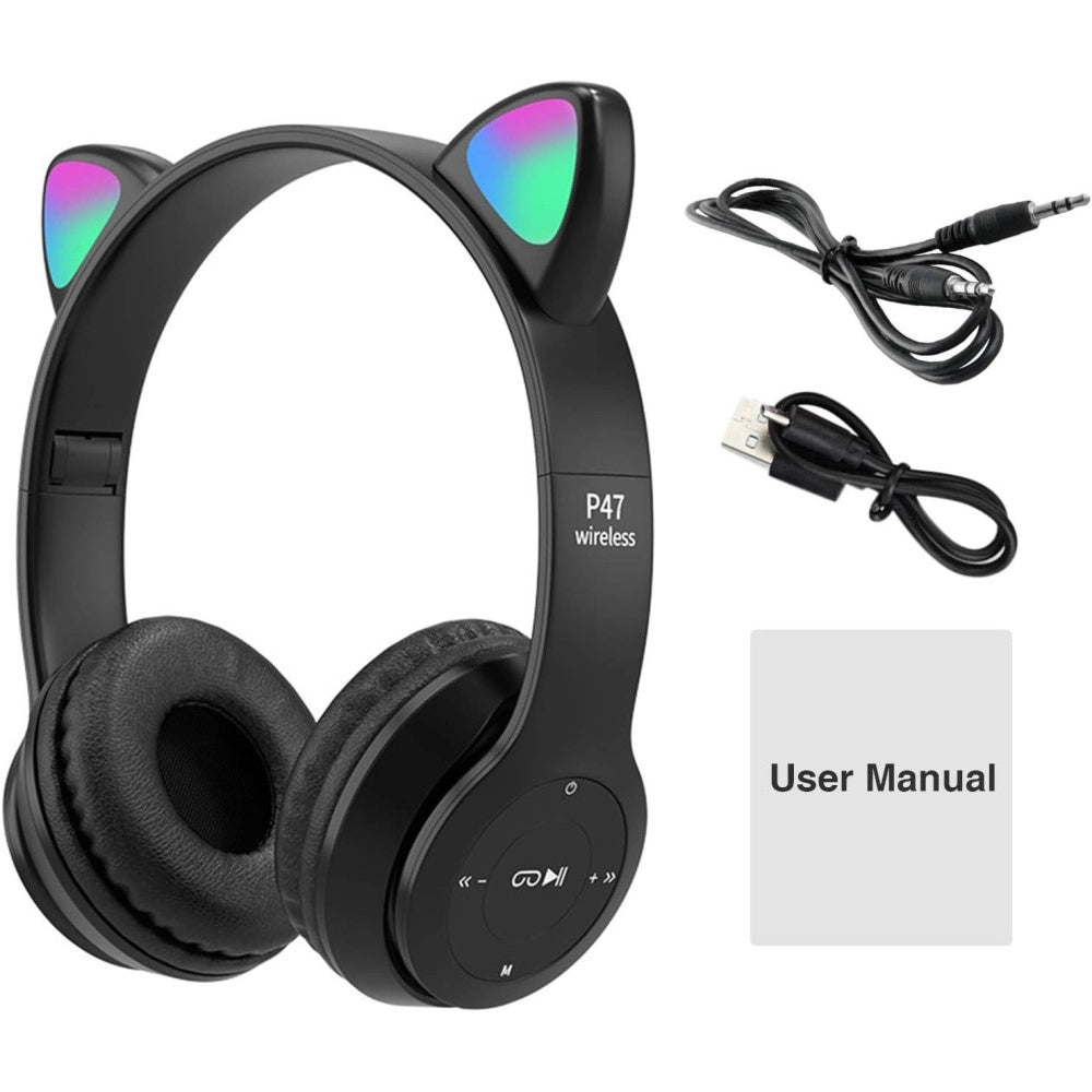 Trade Shop - Cuffie Per Bambini Pieghevoli Senza Fili Con Orecchie Di Gatto A Led Bluetooth -