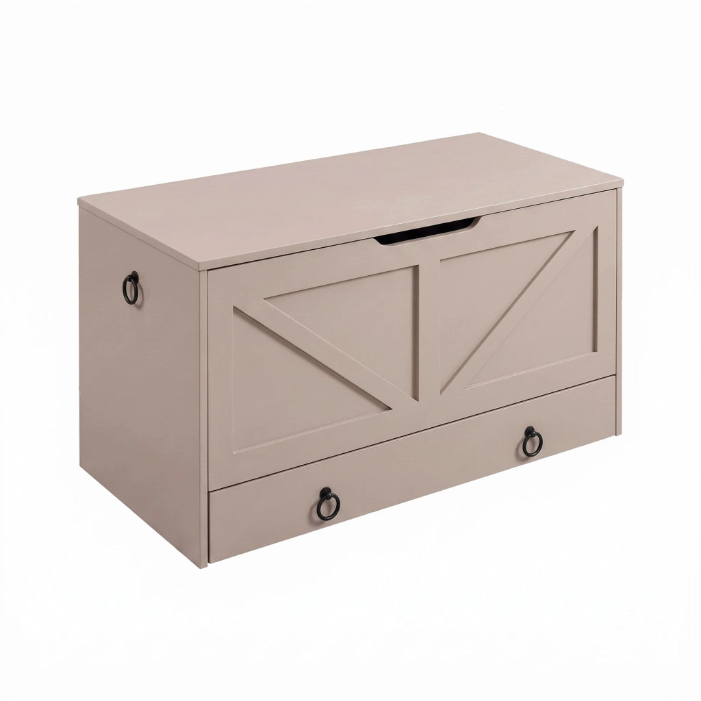Kura - Cassapanca contenitore 100x50x40 cm Portaoggetti con Cerniere di Sicurezza e con Cassettiera in Legno Tortora