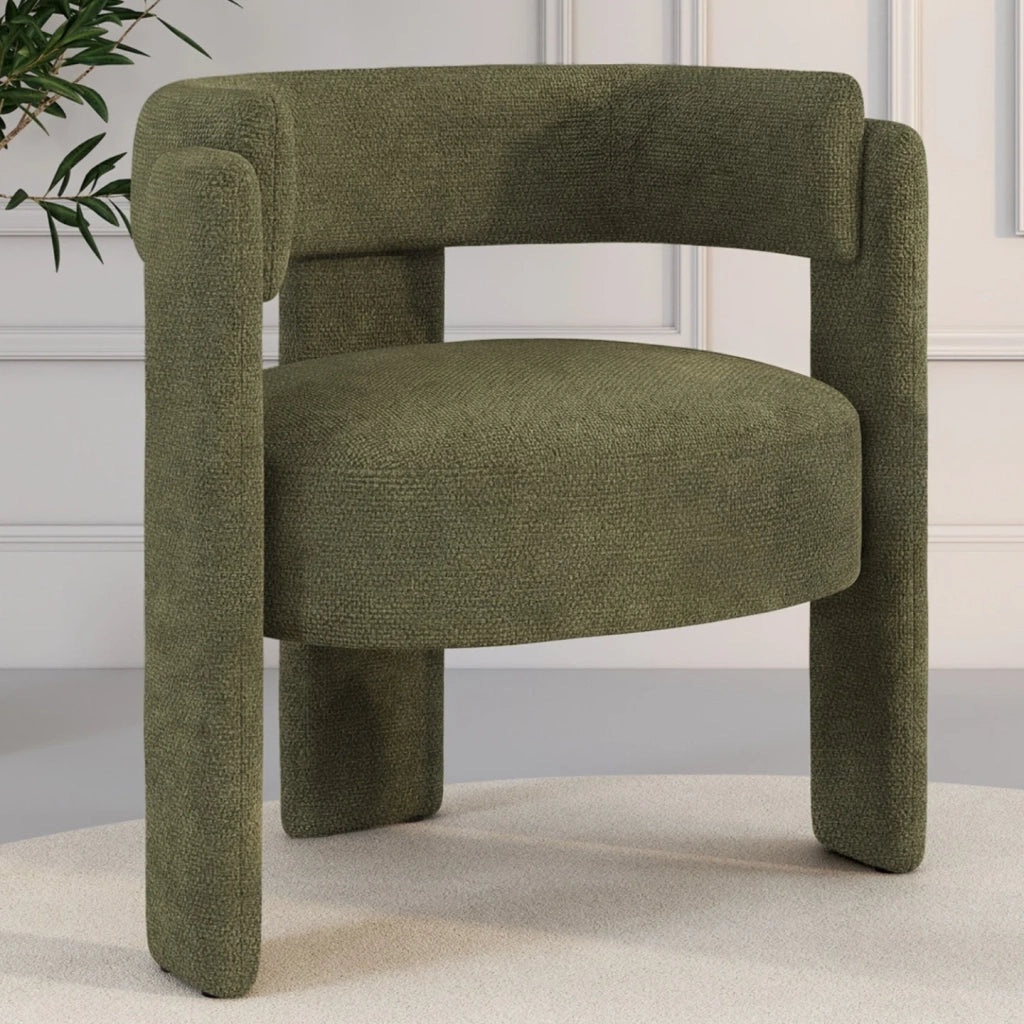 IDMarket - Poltrona treppiede GUSTAVE in tessuto di ciniglia verde