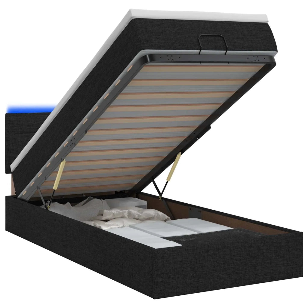 Letto Ottomano con Materasso e LED Nero 90 x 200 cm Tessuto 3456796