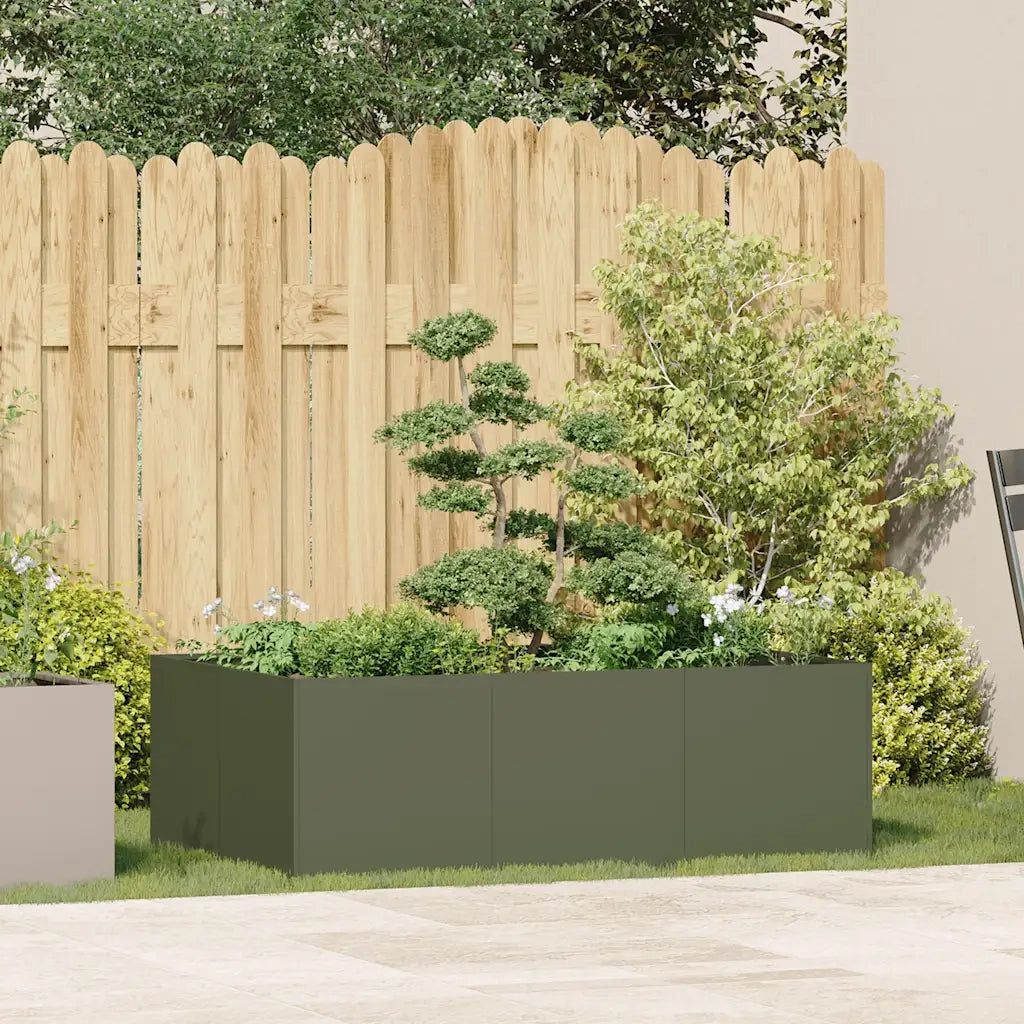 Fioriera-Vaso-Contenitore per Piante Verde Oliva 120x80x40 cm in Acciaio