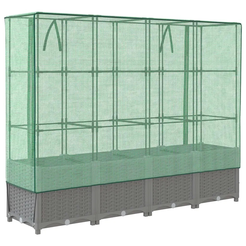 Fioriere | Cassetta per fiori | Letto Rialzato con Copertura Serra Effetto Rattan 160x40x138 cm
