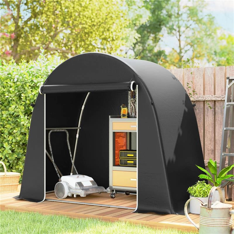 TENDA GARAGE PER BICICLETTE E ATTREZZI CON INGRESSO A CERNIERA, IN PE E METALLO, 245X120X200 CM, GRIGIO SCURO