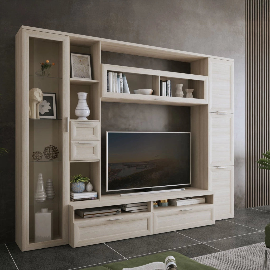 Mobile Soggiorno Carenno, Parete Attrezzata Modulabile, Marrone Olmo