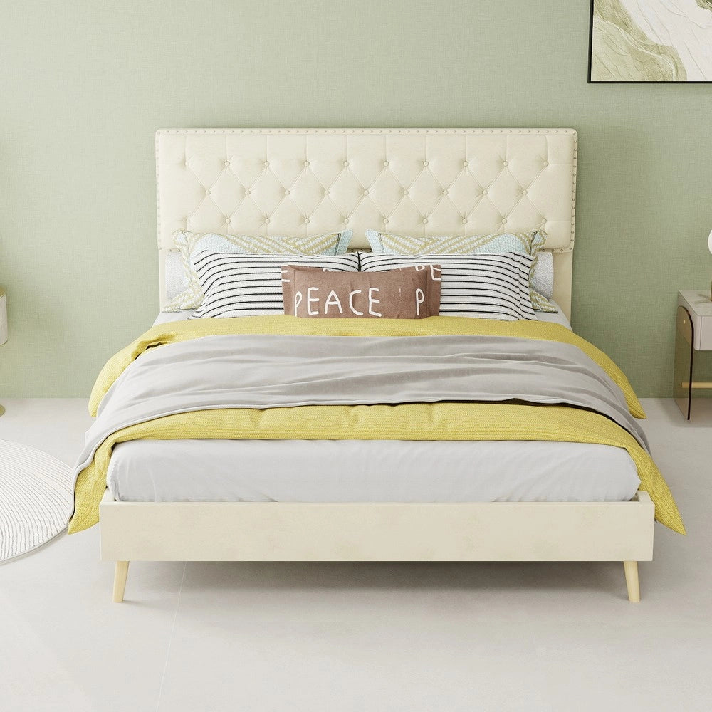 Letto Contenitore Imbottito ¨C MINIMAL ¨C Beige, Matrimoniale 140x200, con Materasso
