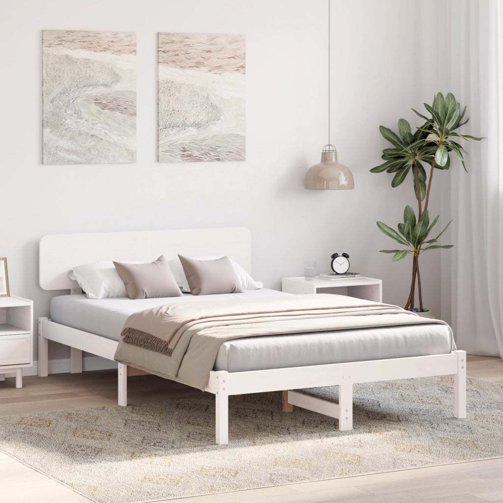 Struttura Letto con testiera Bianco 135x190 cm Legno massello di pino