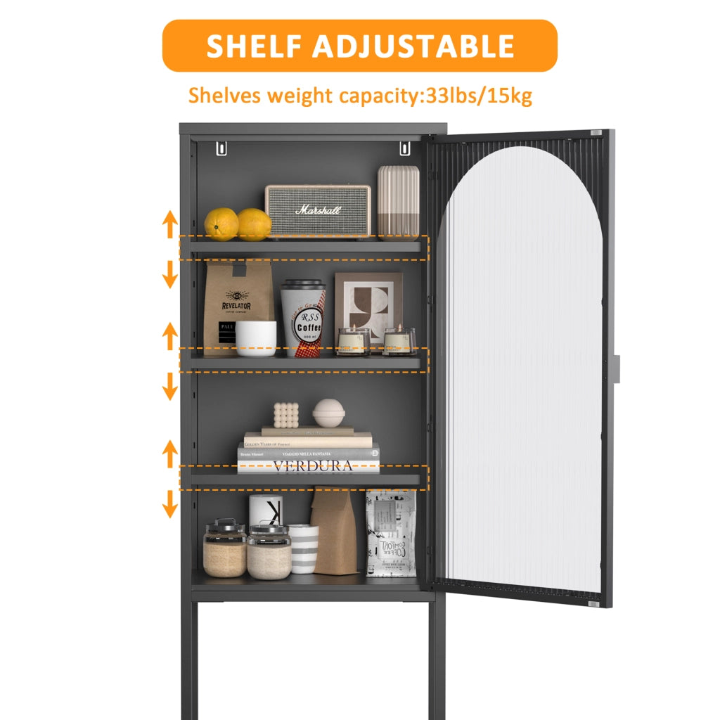 Vetrina pensile con 1 anta e ripiano regolabile - per cucina - nero - 50×35×160 cm