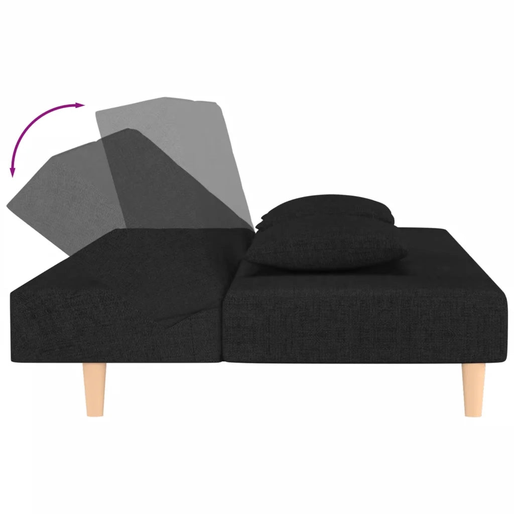 Divano Letto a 2 Posti con 2 Cuscini Nero in Tessuto 375889